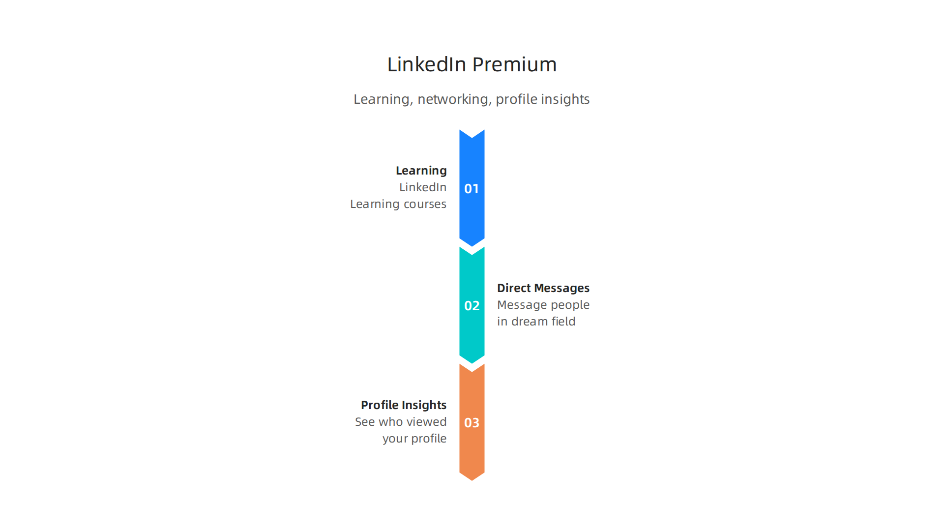 A visual summary of key advantages for students using LinkedIn Premium, including learning, networking, and profile insights.