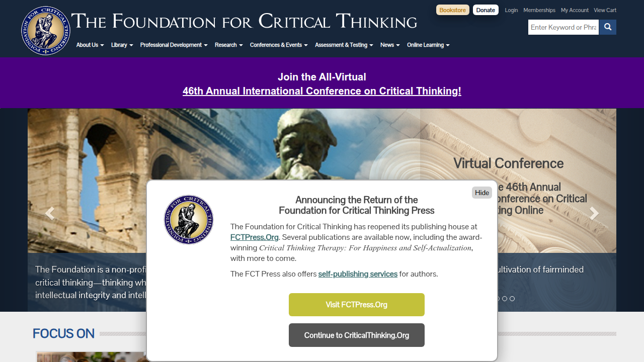 The homepage of The Foundation for Critical Thinking, a dedicated resource for mastering your thought process.