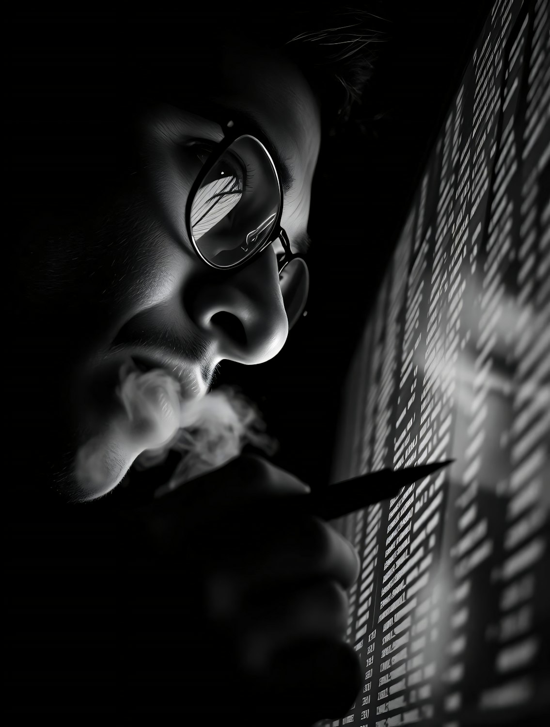 An individual thoughtfully evaluates various data points on a screen, symbolizing the process of measuring critical thinking outcomes.