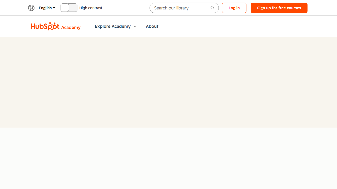 A screenshot of the HubSpot Academy homepage, providing focused training and certifications for professionals.