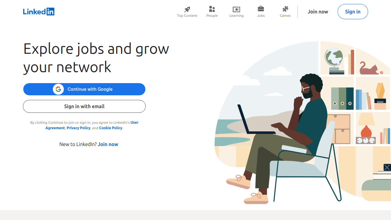 A screenshot of the LinkedIn homepage, highlighting its role in professional networking and skills validation, as mentioned in the article.