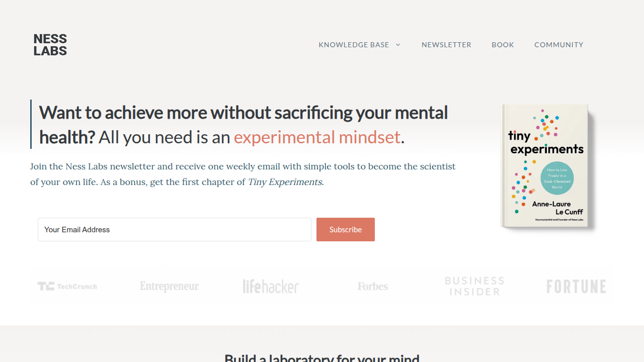 A screenshot of the Ness Labs website, a resource for mental models and productivity.