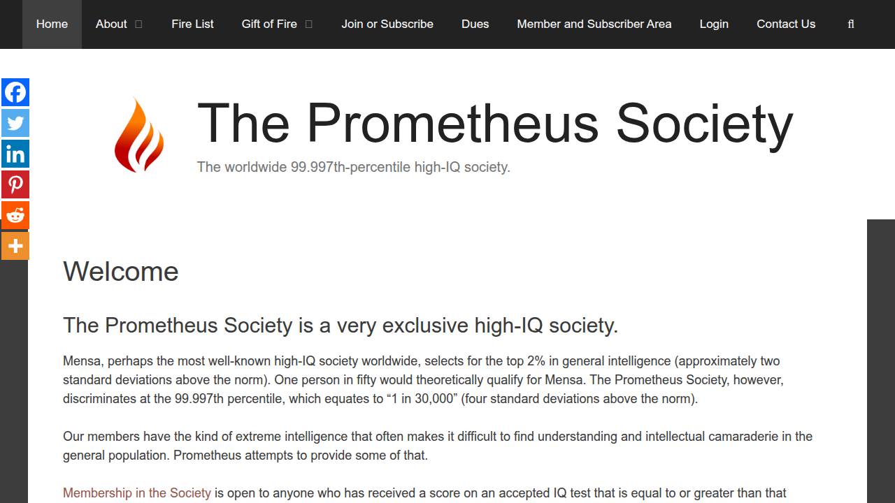 Visit the Prometheus Society, one of the most exclusive high-IQ groups, accepting only the top 0.003% of test takers.