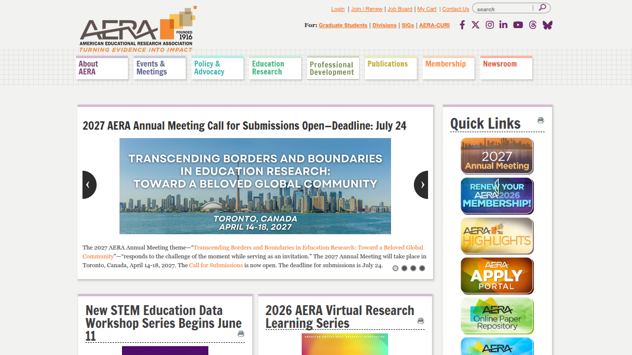 The official website of the American Educational Research Association, a key resource for education research.
