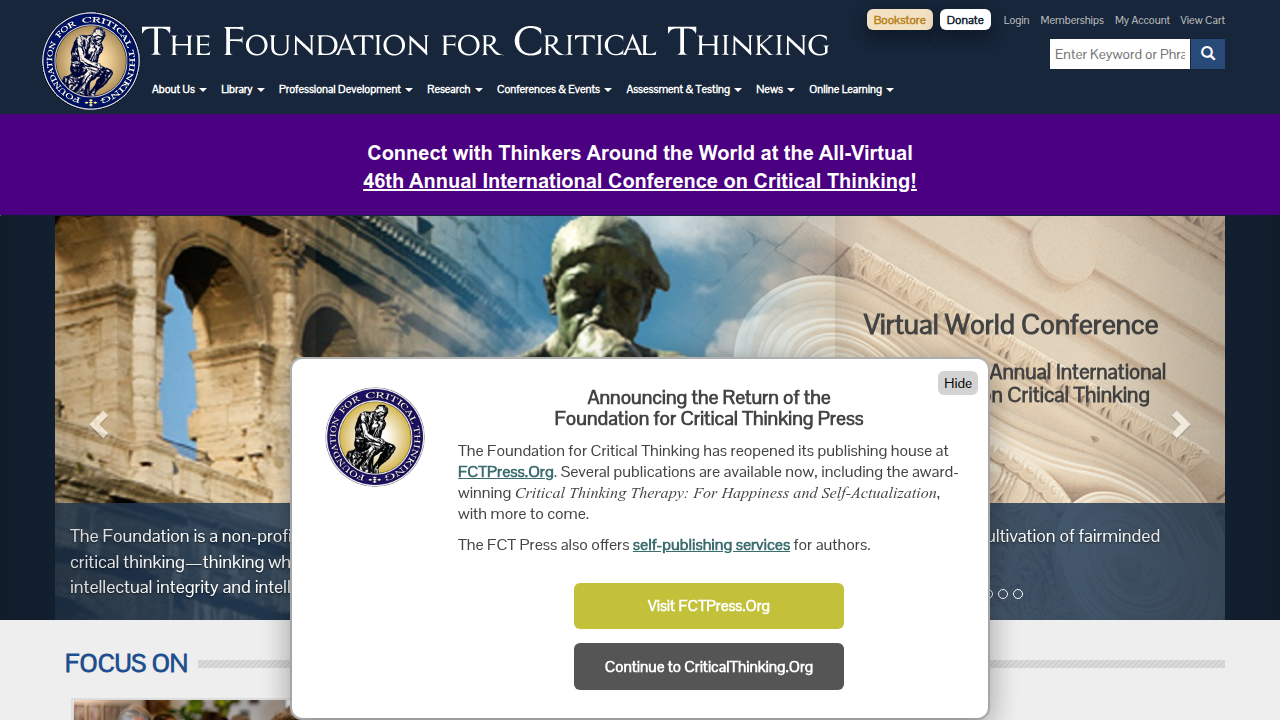 The Foundation for Critical Thinking website provides numerous free resources and frameworks for developing critical thinking skills.