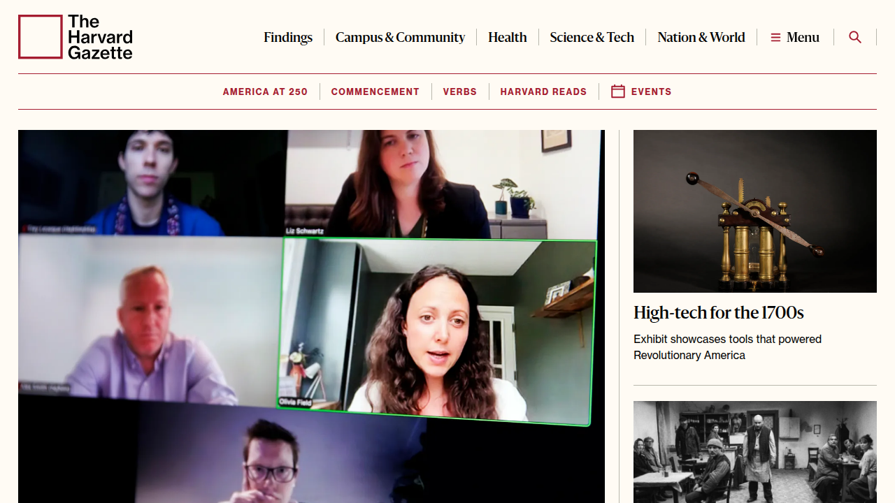 Screenshot of the Harvard University news homepage, source of a report on AI's effect on critical thinking and cognitive impact.