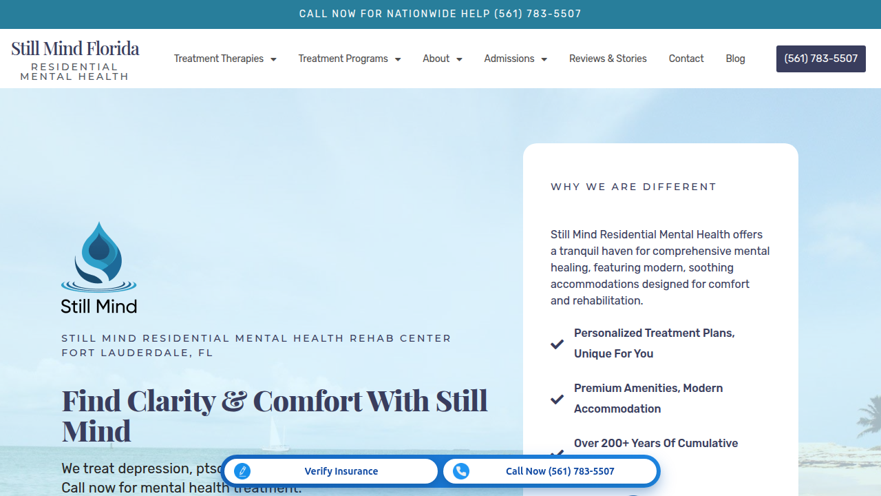 Screenshot of the Still Mind Florida website, a resource discussing types of thought processes and their impact on perception.