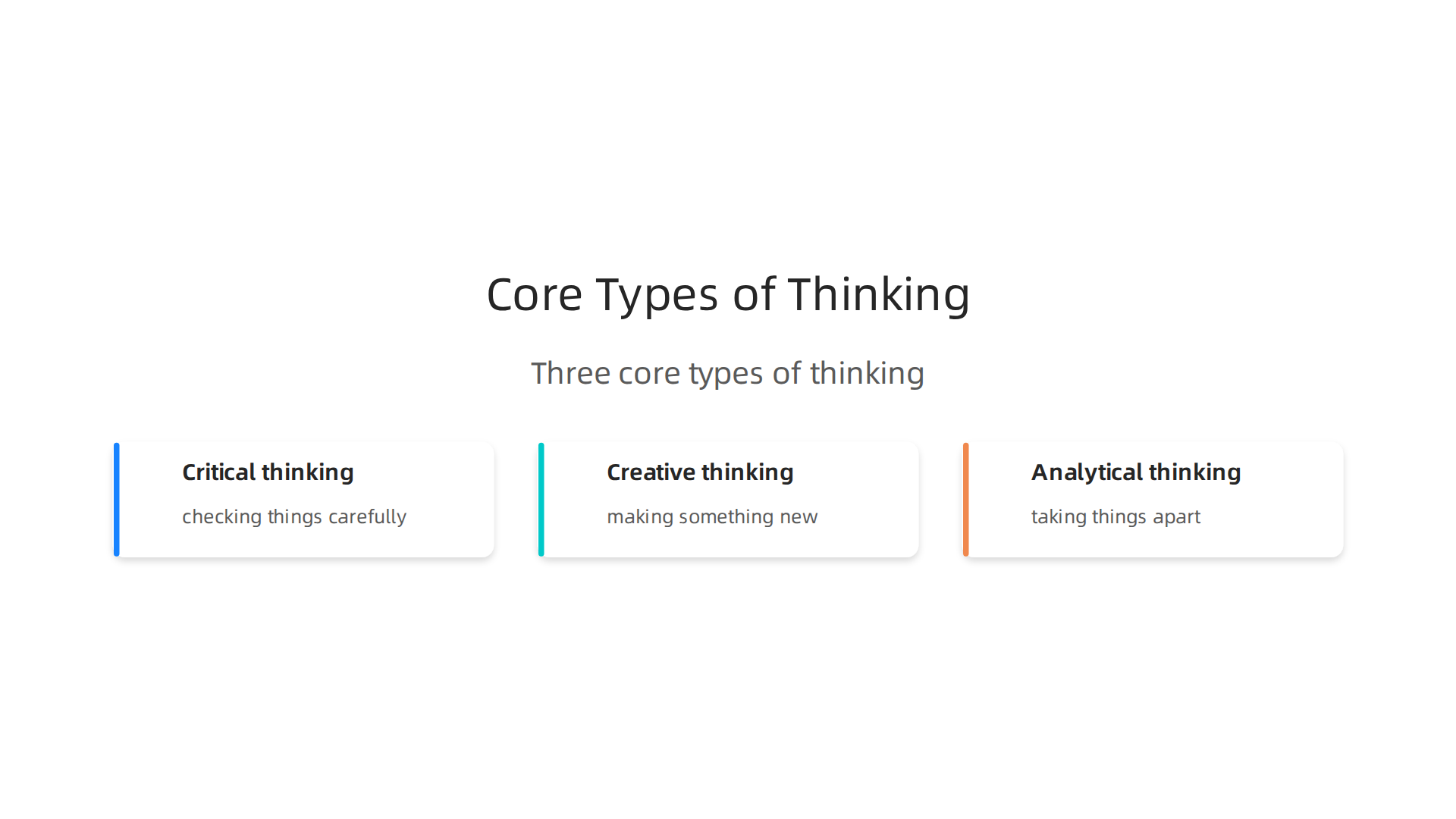 An infographic illustrating the three fundamental types of thinking: critical, creative, and analytical.