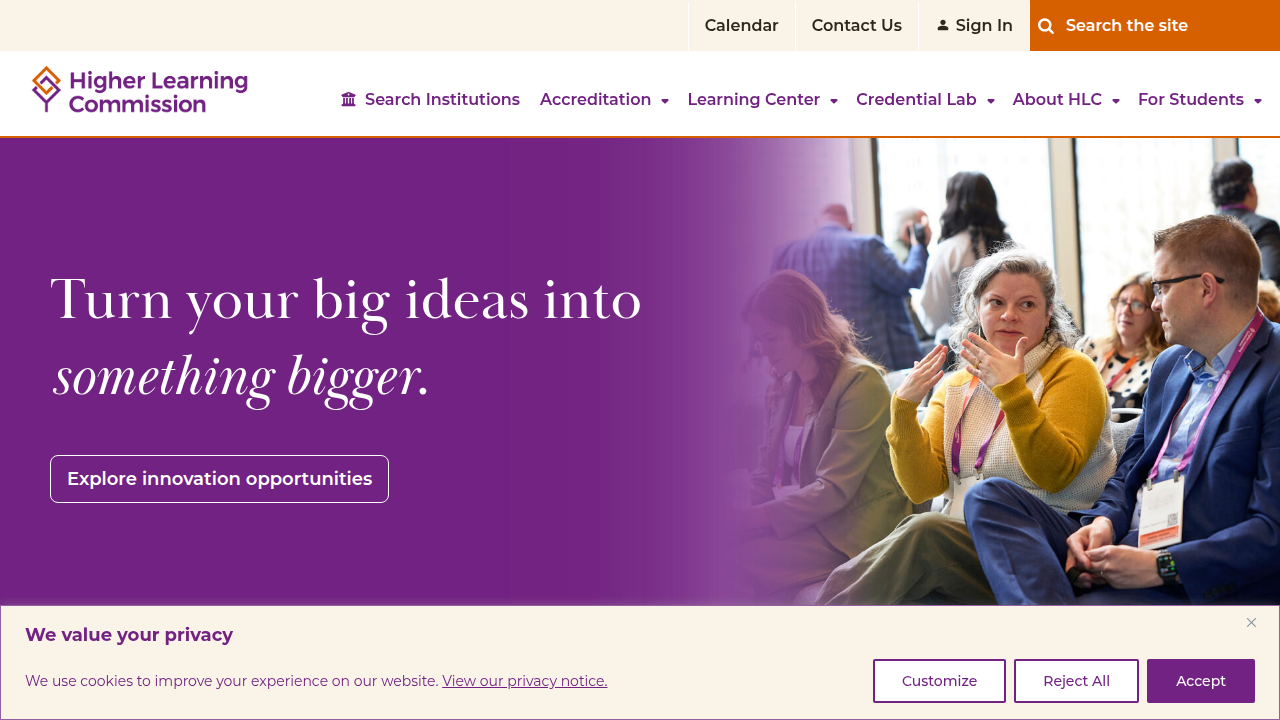 The official website of the Higher Learning Commission, a key accrediting body for educational institutions.